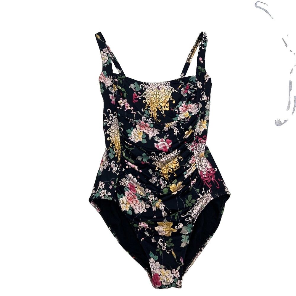 Johnny Was Swimsuit Women's XL One Piece Floral Boho Ruched Slimming Read